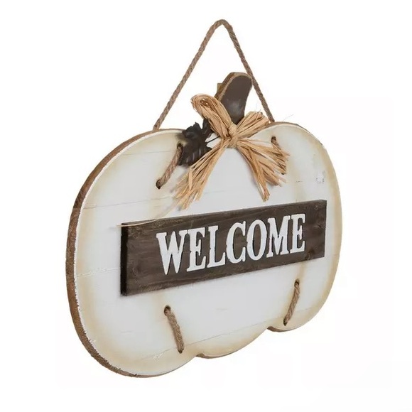 HP-NWT- 13βx 18β White-Washed Wooden WELCOME Pumpkin Shaped Fall Decor Sign π - Picture 12 of 17